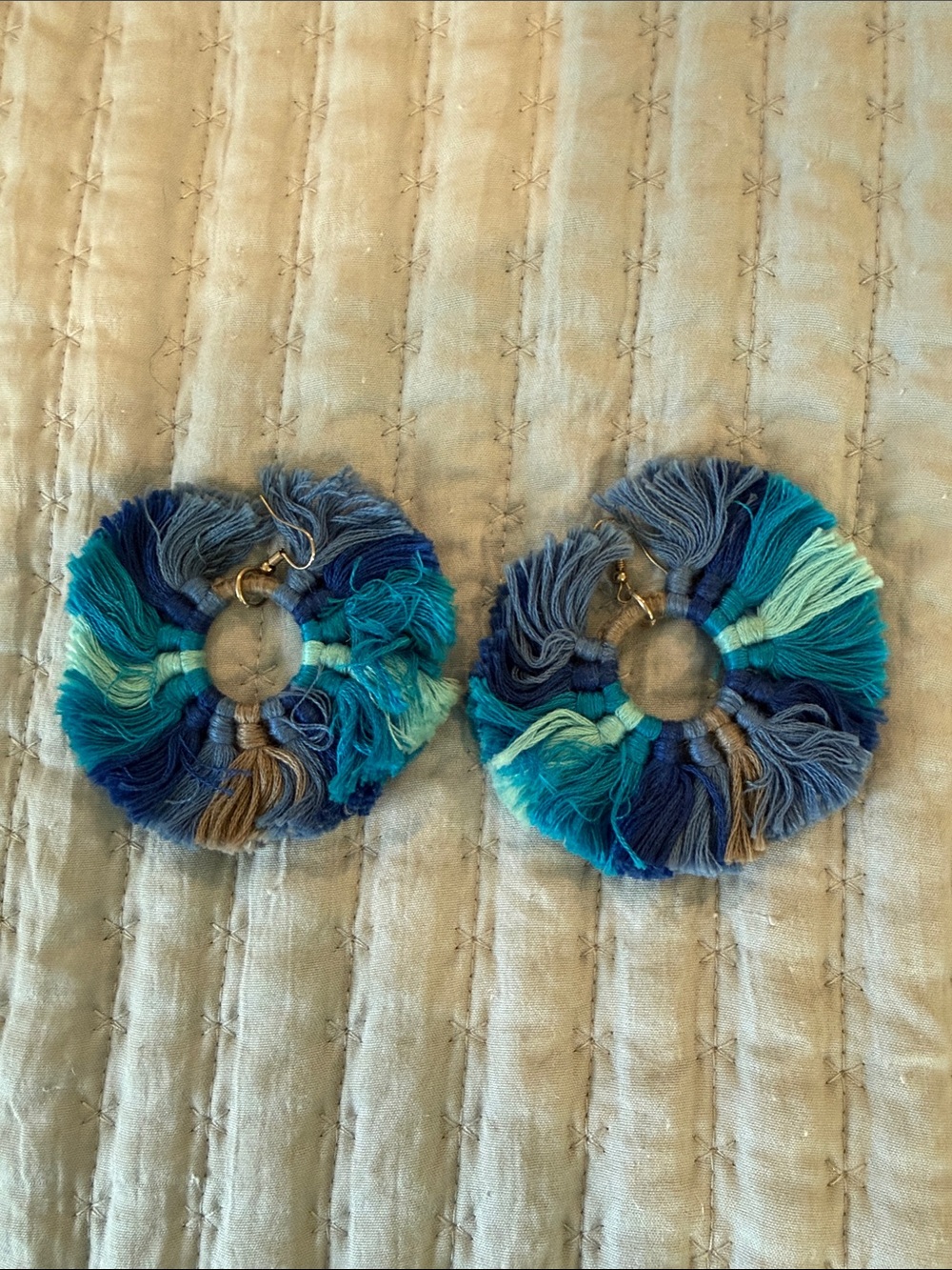 Roller Rabbit Blue & Teal Fringe Hoop Earrings